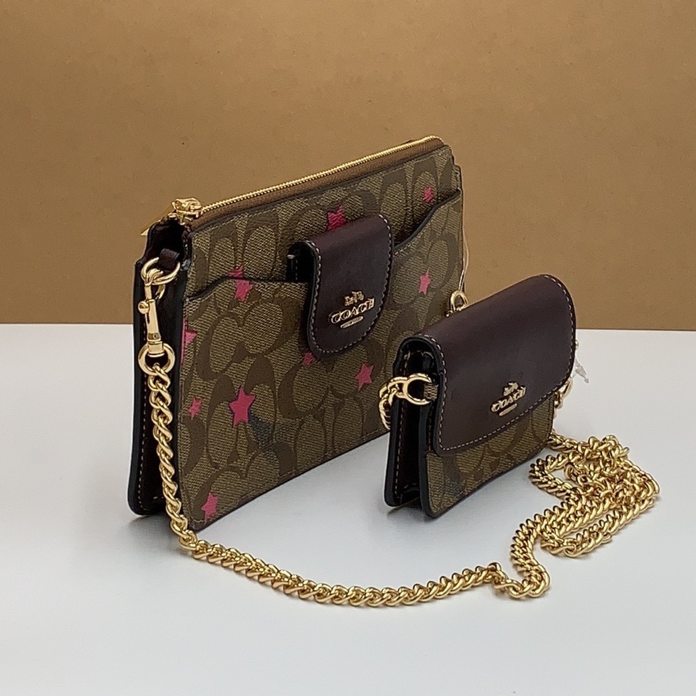 COACH Poppy Crossbody With Card Case In Signature Canvas With Disco Star Print - Picture 7 of 16